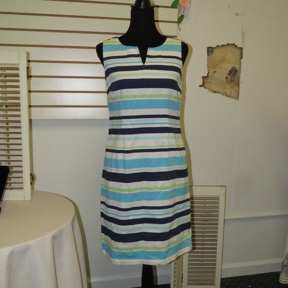 Talbots Vertical Stripe Green & Blue Dress Size 4